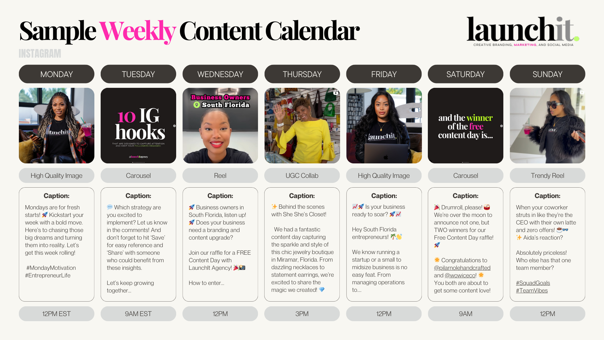 Topic Calender Free Weekly Content Calendar Template – Launch It Agency