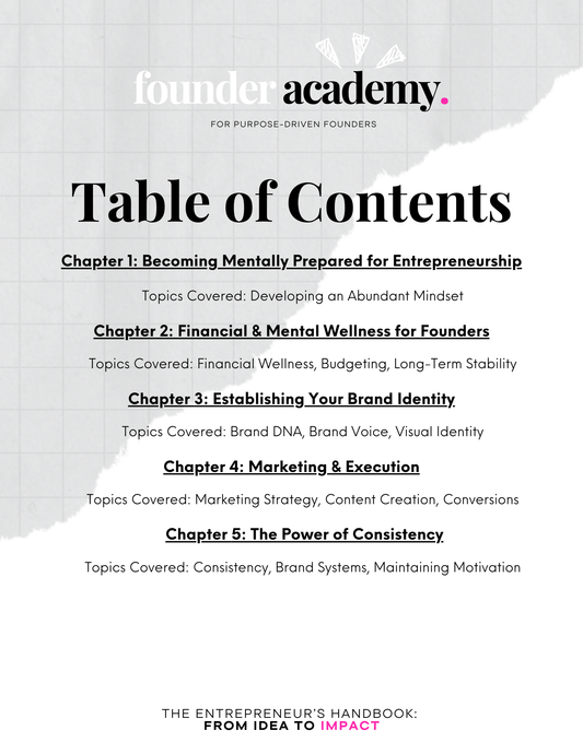 Founder Academy: Pre-Course Companion — Entrepreneur Mindset, Branding & Business Clarity Workbook (Digital Download)